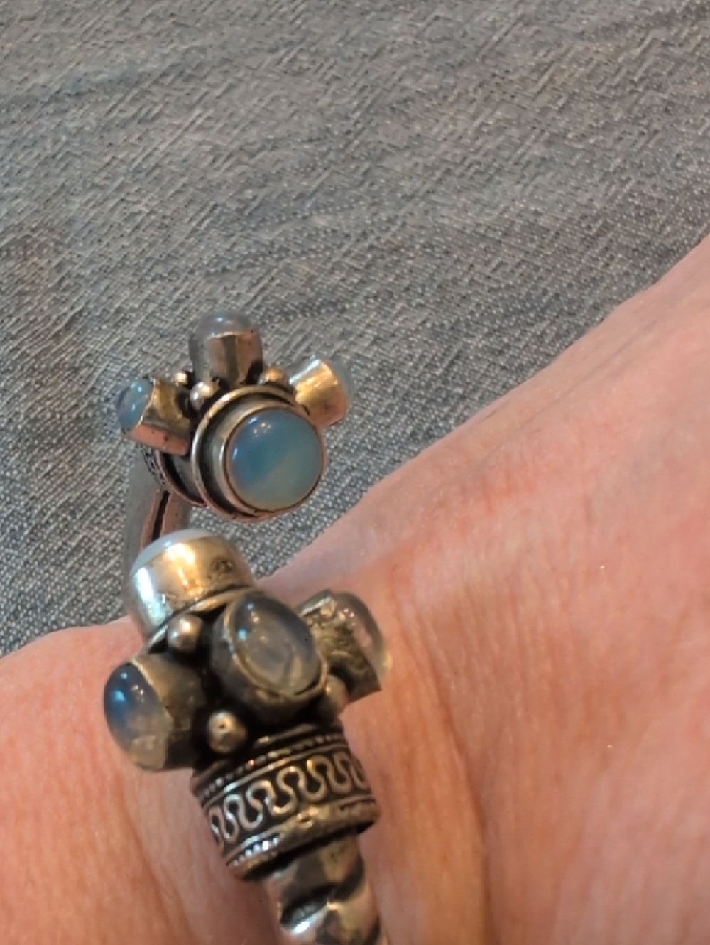 Silver Open Cuff Bracelet with Pale Blue Gemstones - Picture 3 of 8